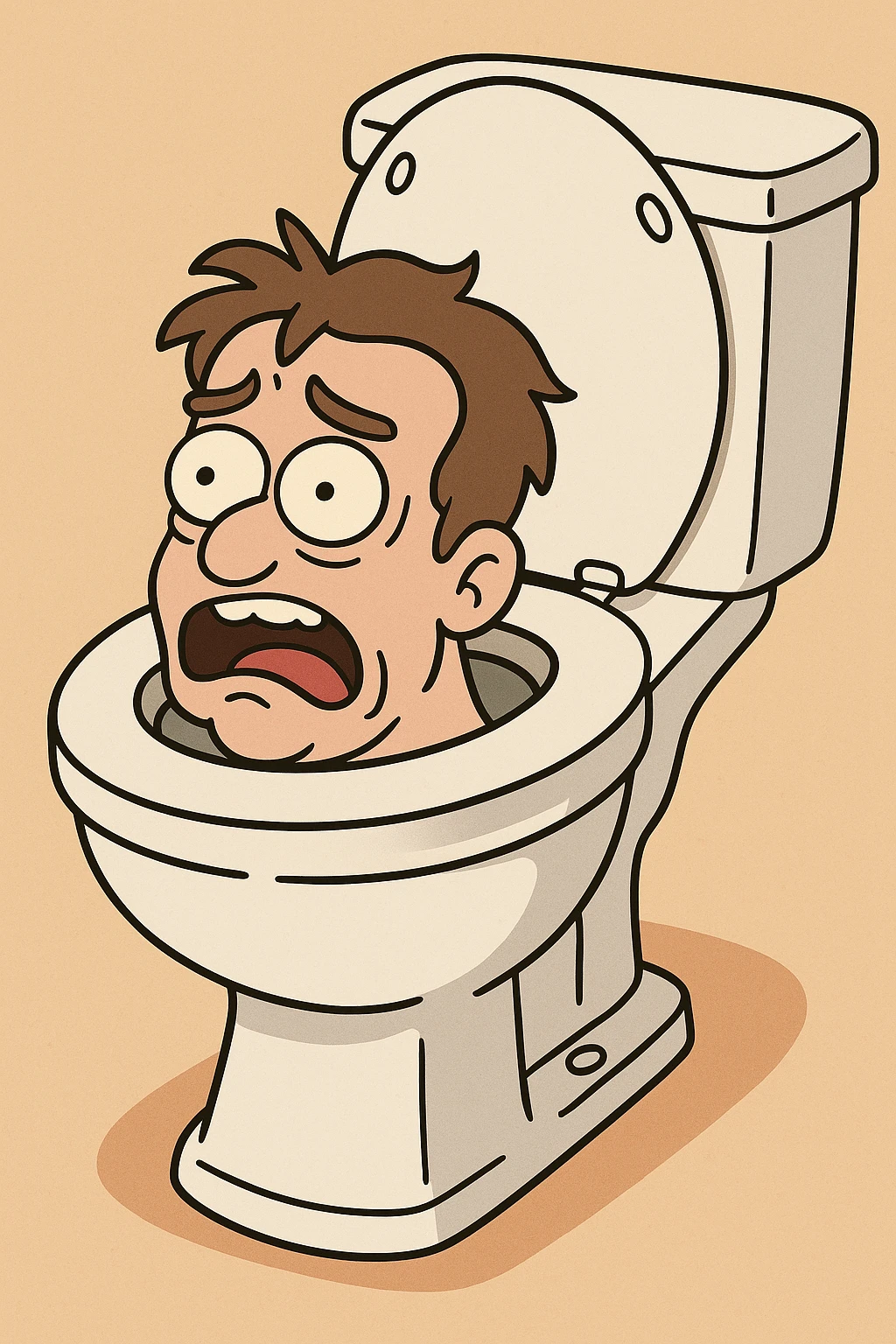 a man's head stuck in a toilet, silly, cartoon style emoji
