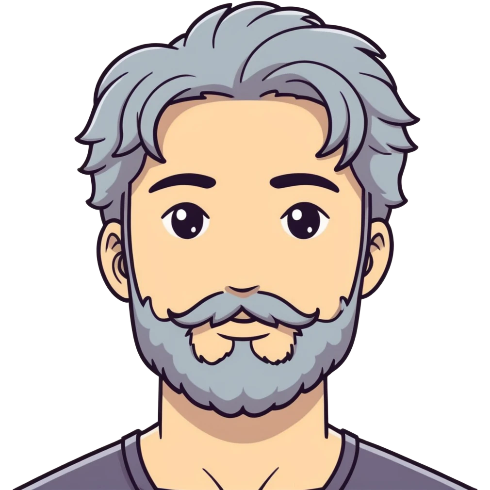 White skin Change gender to male black wavy hair with gray streaks and dimples in each cheek and well trimmed beard emoji