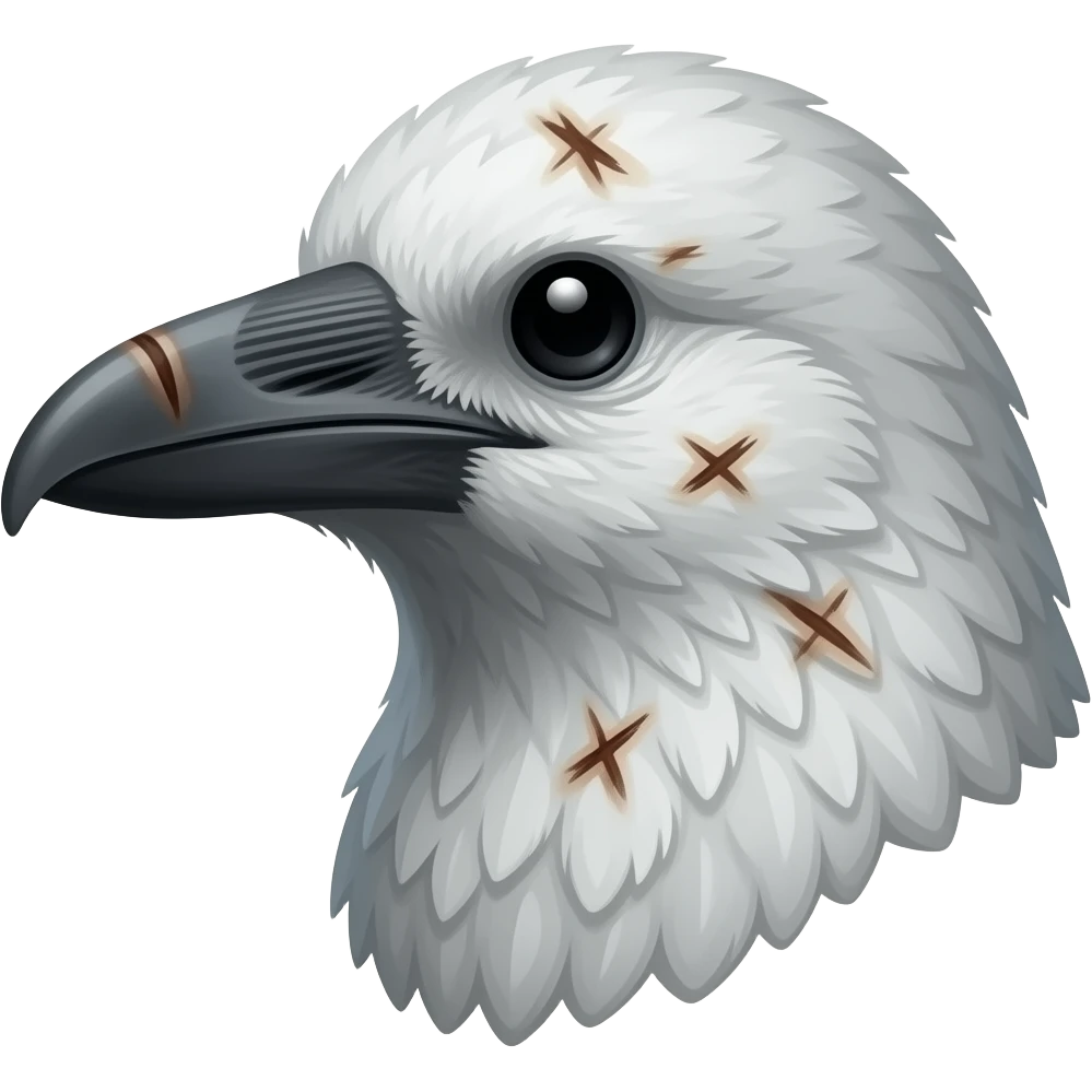 White crow with lots of scars and scratches emoji side profile head emoji