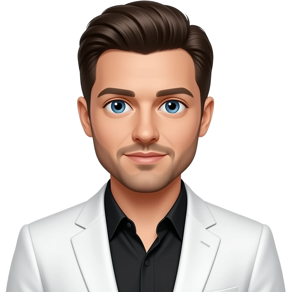 Robin Thicke with blue eyes, dark brown hair, black shirt, white suit jacket emoji