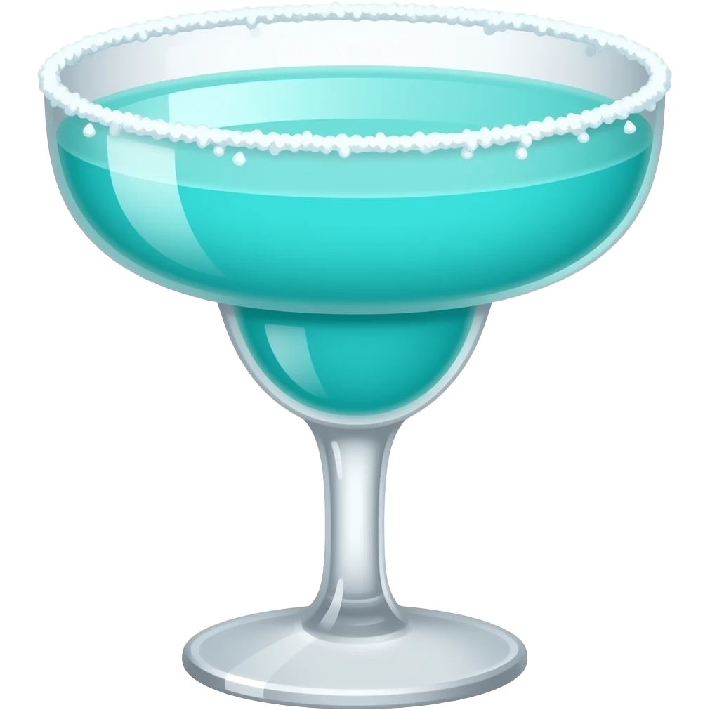 turquoise colored cocktail in margarita glass with salts spread on the tip of the glass full around no ice emoji