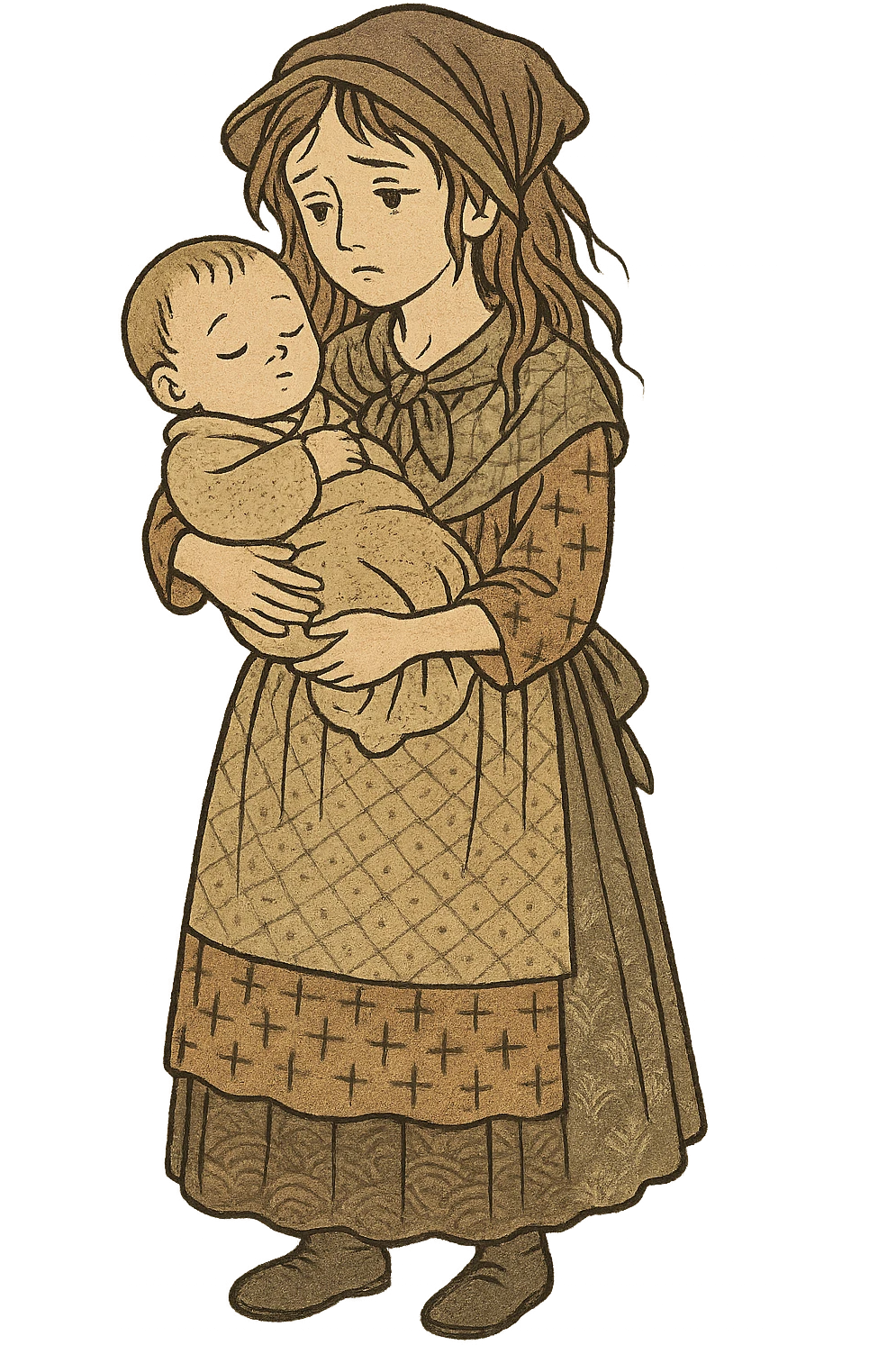 A poor victorian girl from the slums holding her baby brother emoji