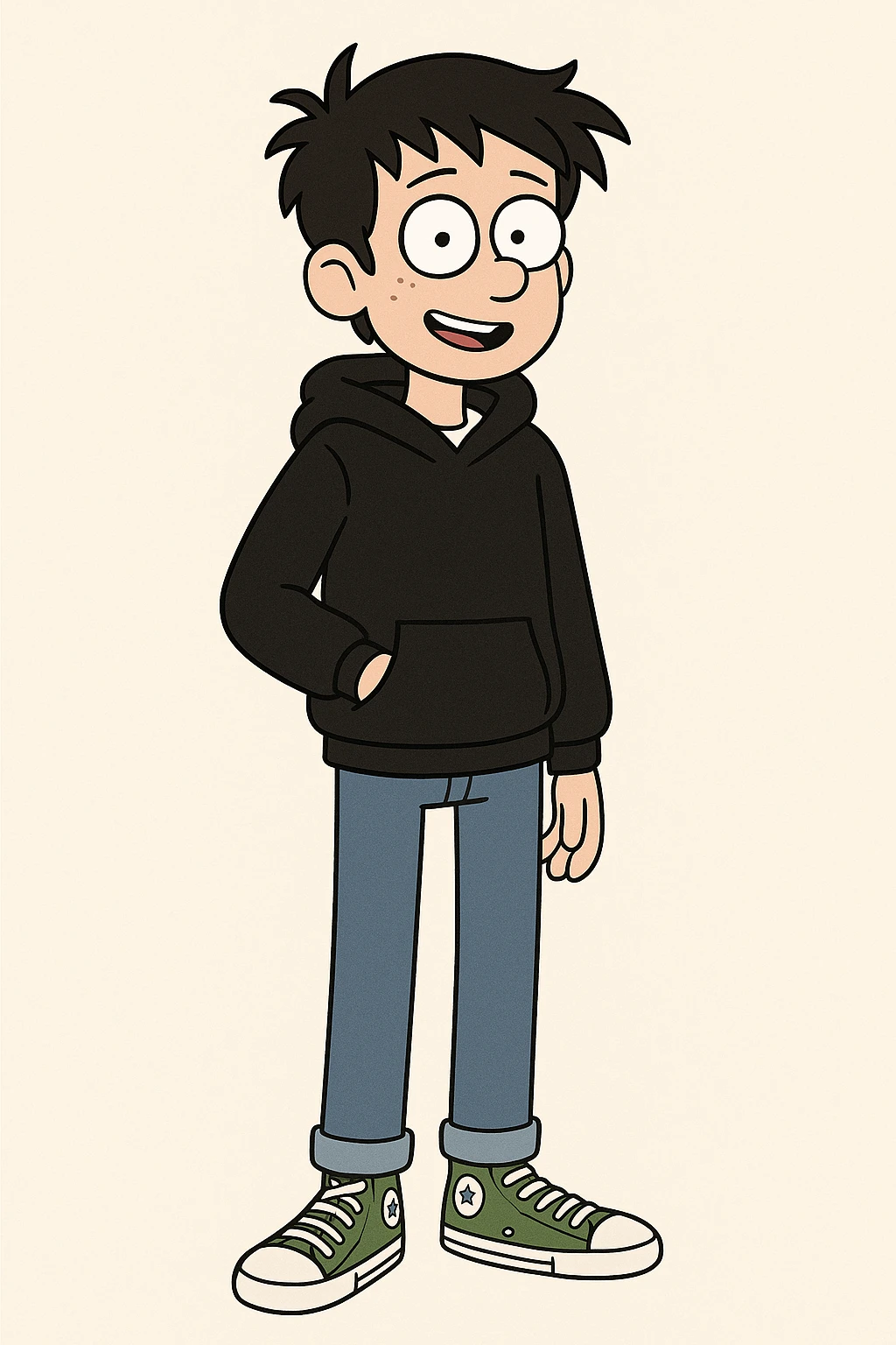 A boy Natural shirt Jet Black organic hoodie blue jeans green converse chuck taylor all star emoji