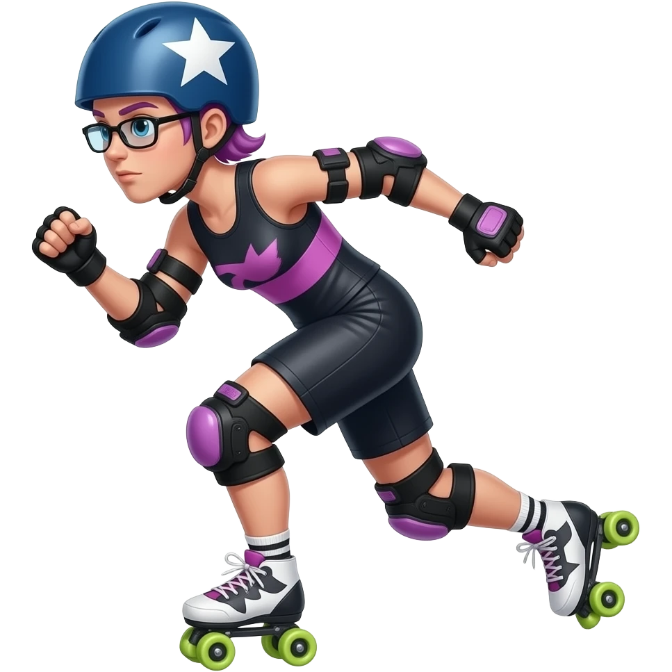 Rollerderby jammer. And in skate style. Like cool and hip (a non binary person). And more in action. And with the star on the head. emoji