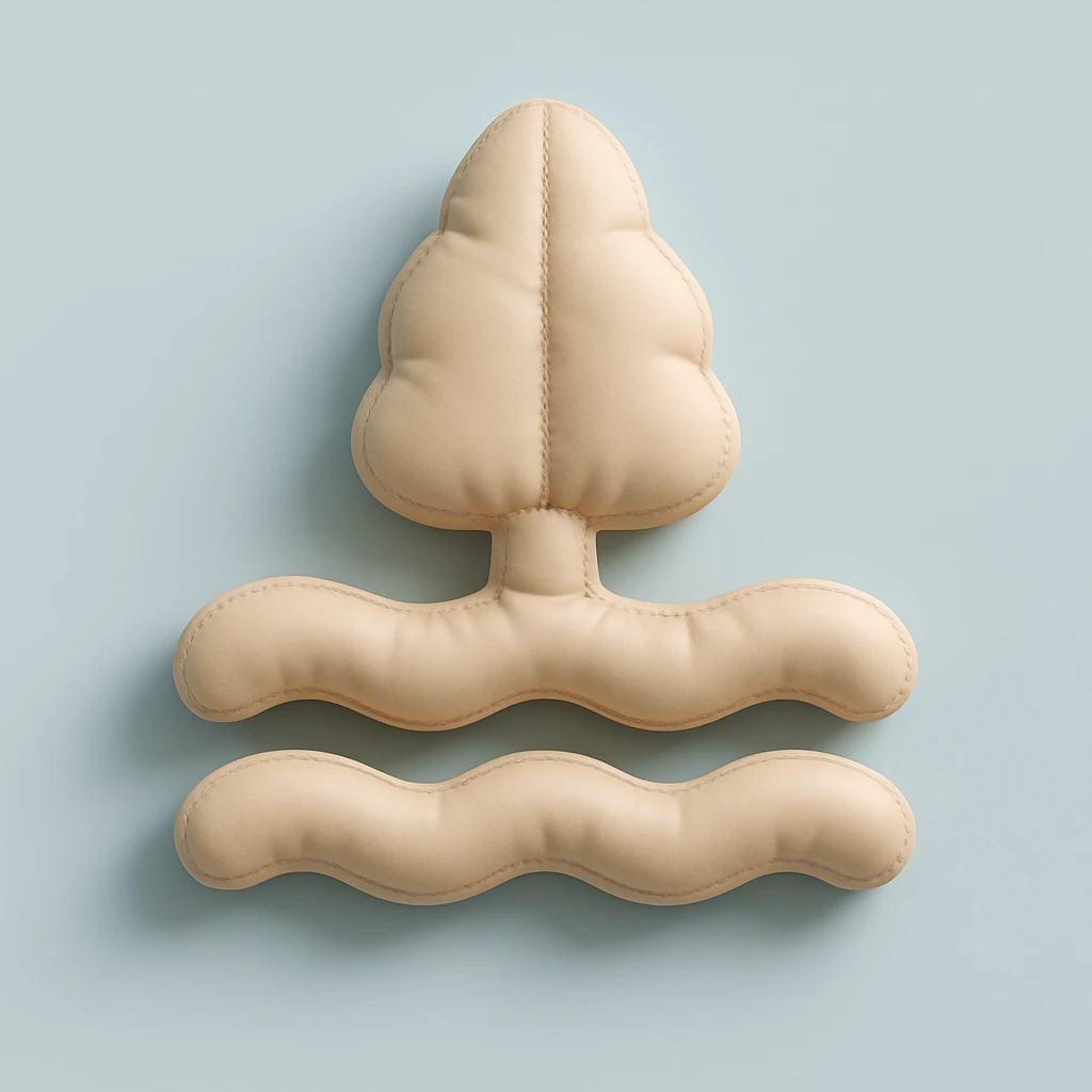 aesthetic lake icon, smooth organic 3D style, soft beige color palette, minimal and elegant, not blocky, rounded shapes, soft lighting emoji