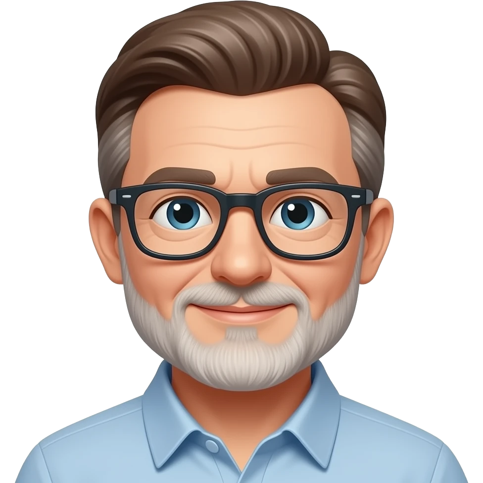 Hombre 60 años pelo marrón con canas gafas de espejo y barba blanca muy corta emoji