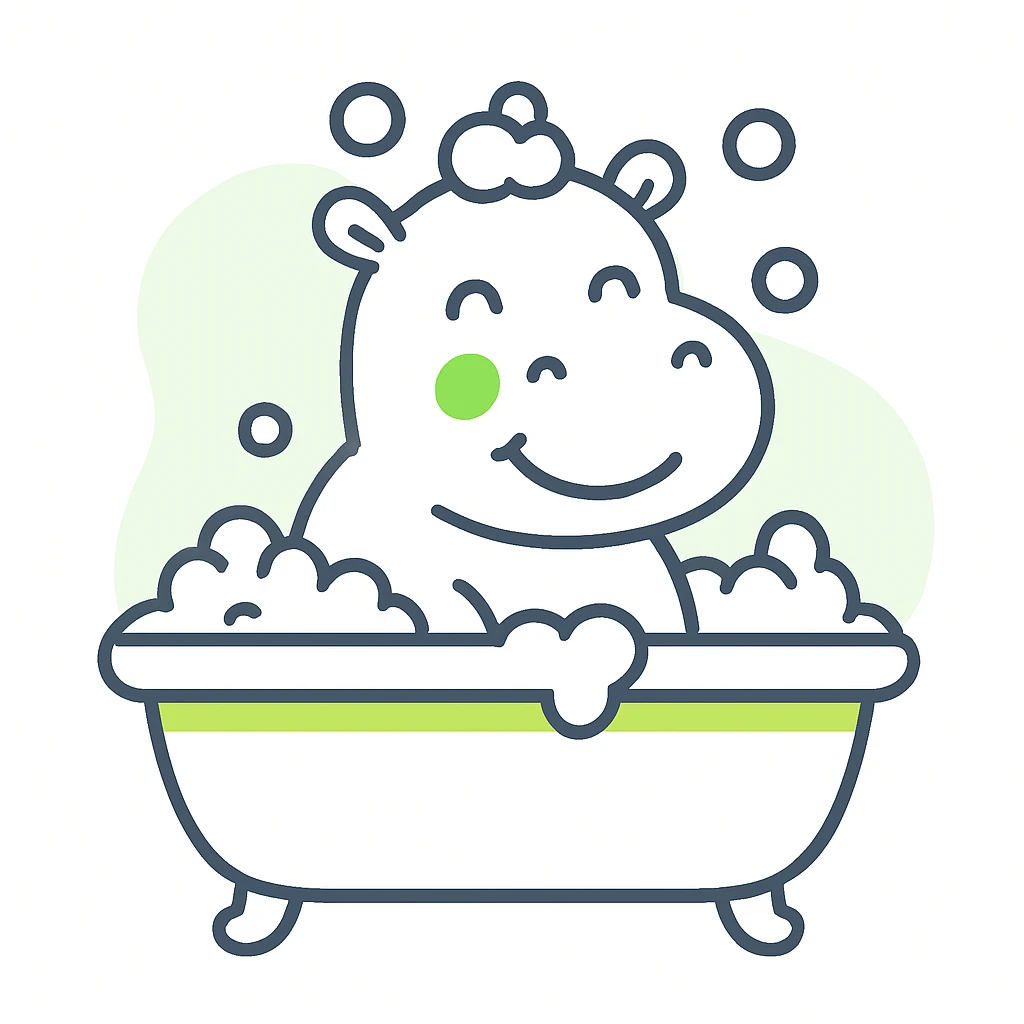 happy hippo with bubbles in bathtub emoji