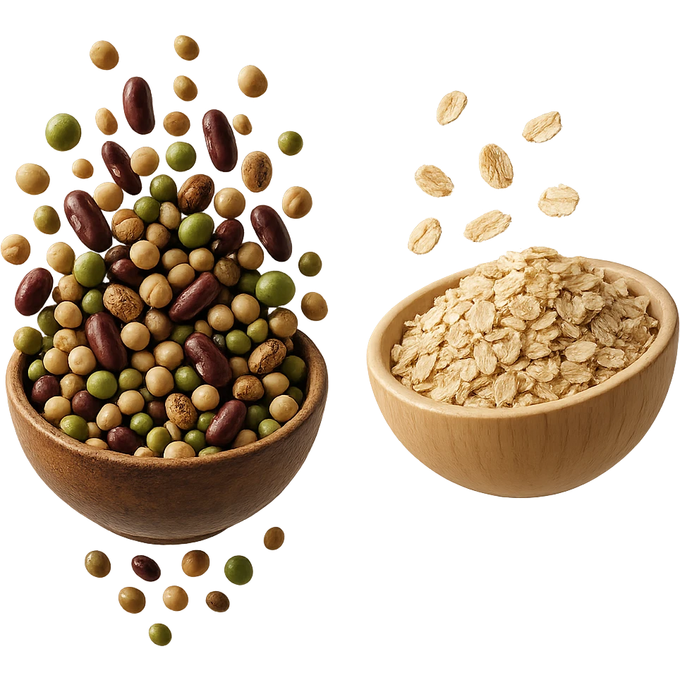 BOWL DI LEGUMI FLUTTUA IN ARIA INSIEME A BOWL DI FIOCCHI DI AVENA,  iperrealistico 4k emoji