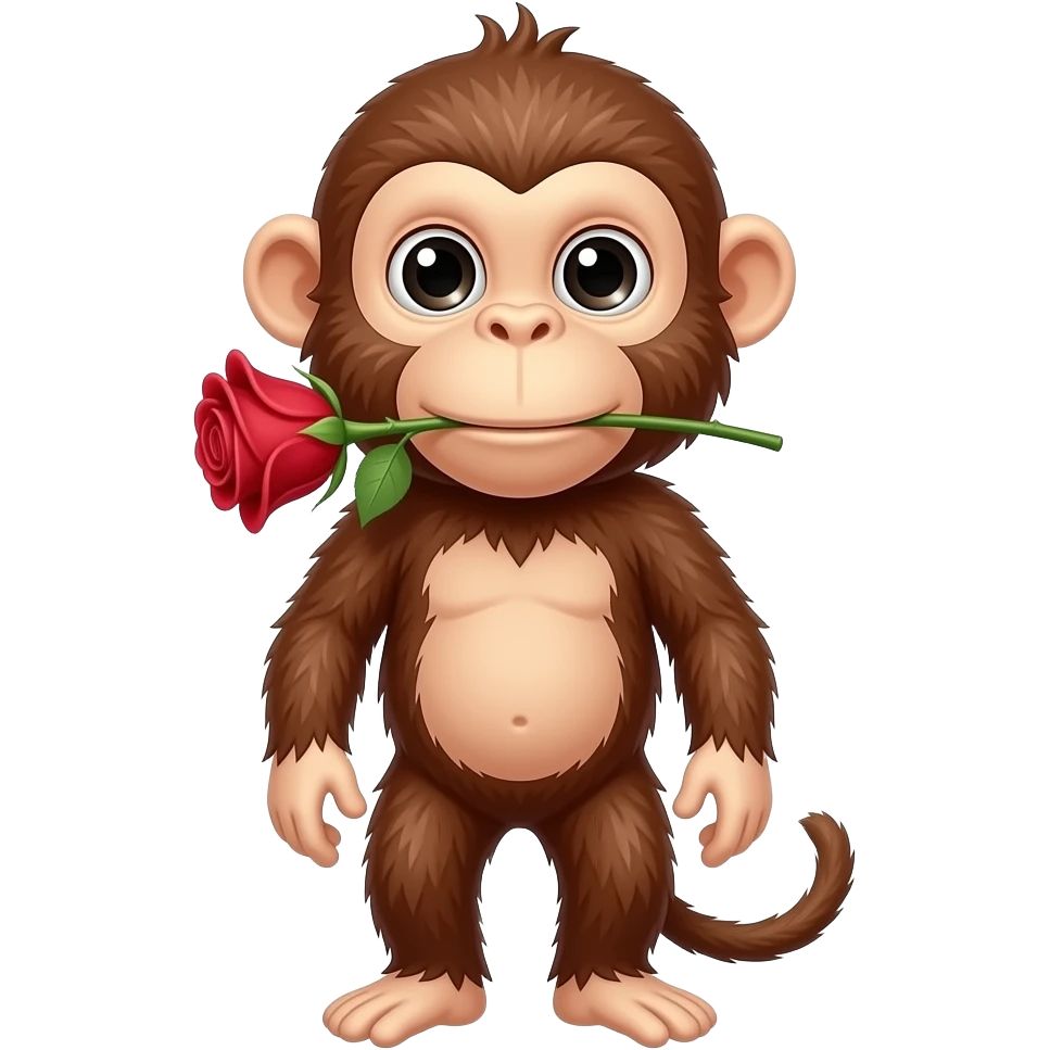 a monkey 🐵 holding a rose in mouth emoji