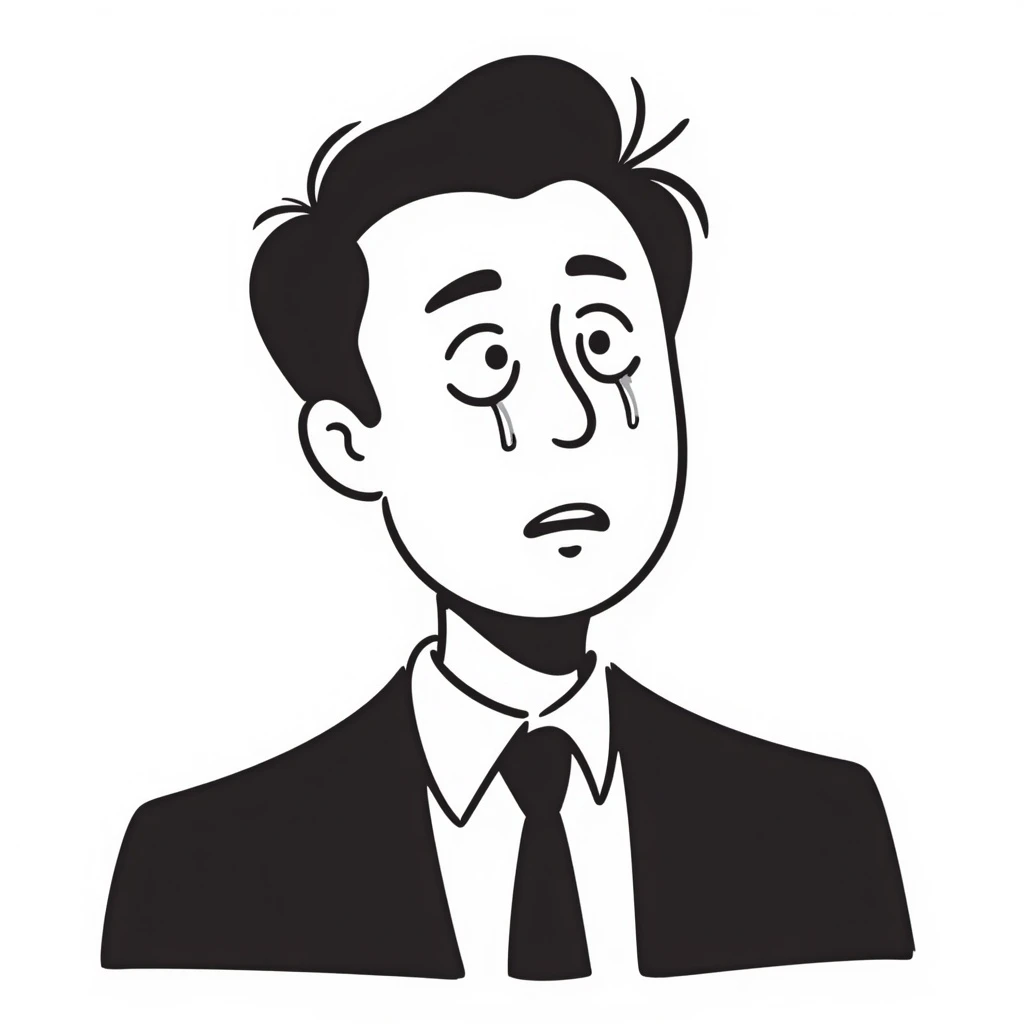 hand-drawn doodle style illustration of Elon Musk crying, emotional expression emoji