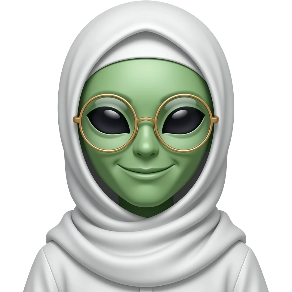 Alien with Cartier  glasses and Muslim clothing and cool smiley face emoji