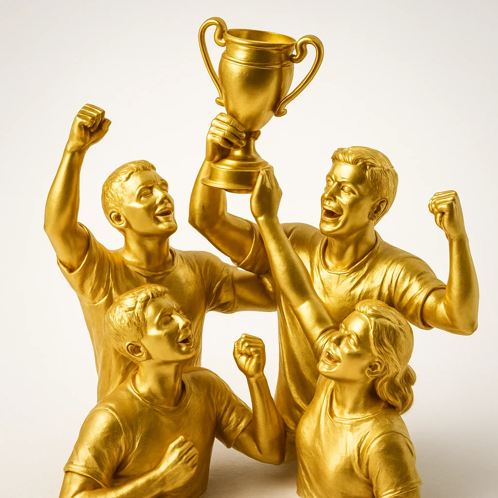 team celebrating with trophy emoji