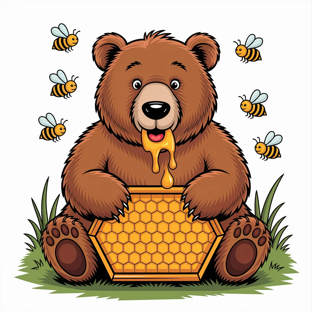 bear eating honeycomb with bees flying around emoji