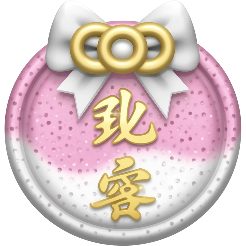 Pastel pink and white omamori with shiny glittery gold emoji