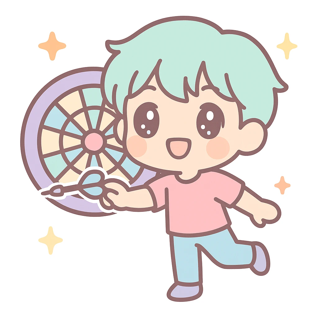 anime style emoji of a guy throwing darts, full body, dartboard in background emoji
