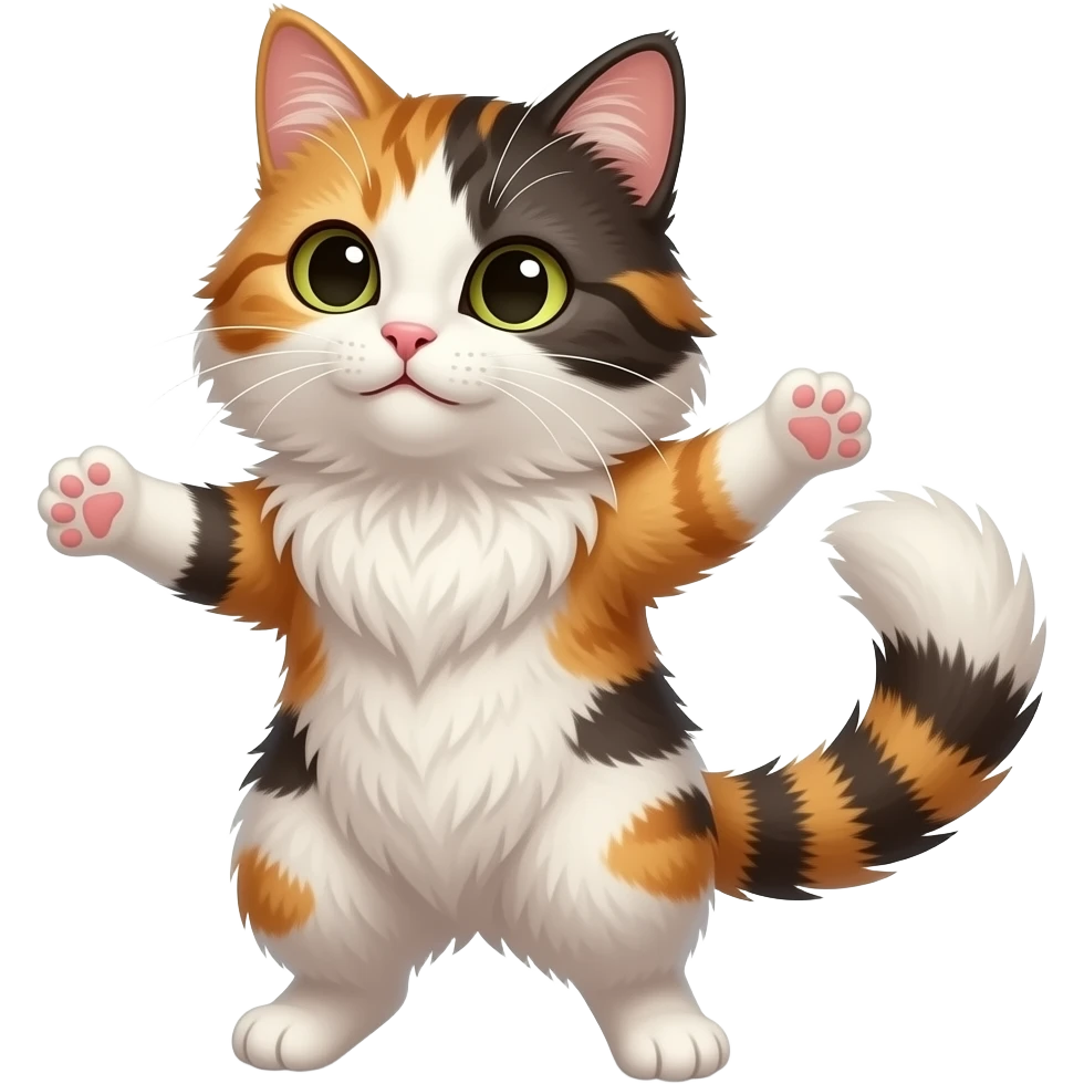 cute long haired calico cat dancing emoji