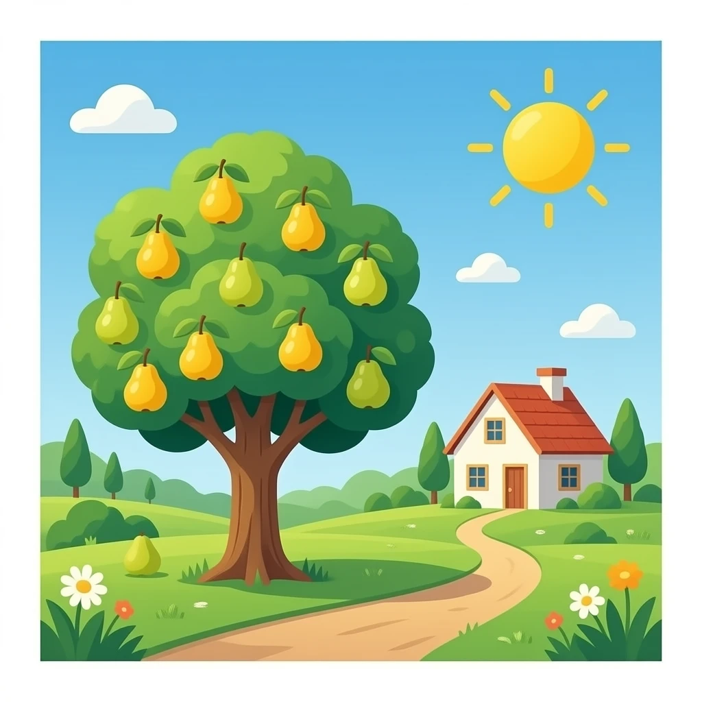 Pear are hanging on tree and house emoji