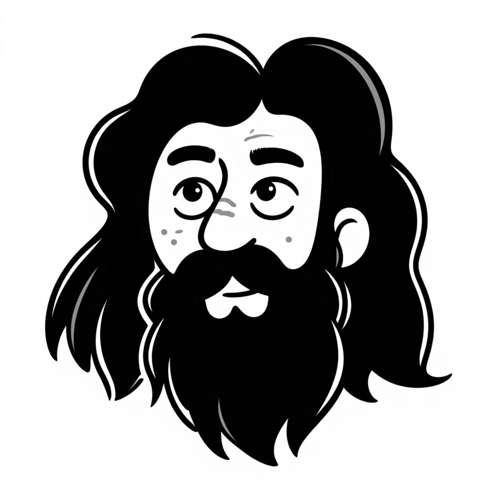 Primitive human face with thick beard and hair emoji