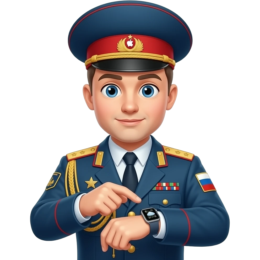 a russian in national suit looking to apple watch wearing on hand for weather forecast emoji
