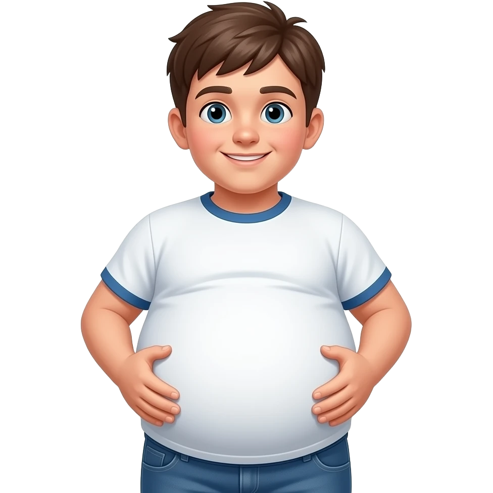 Emotka chłopak ma 13 lat i ma ekstremalnie ogromny brzuch emoji