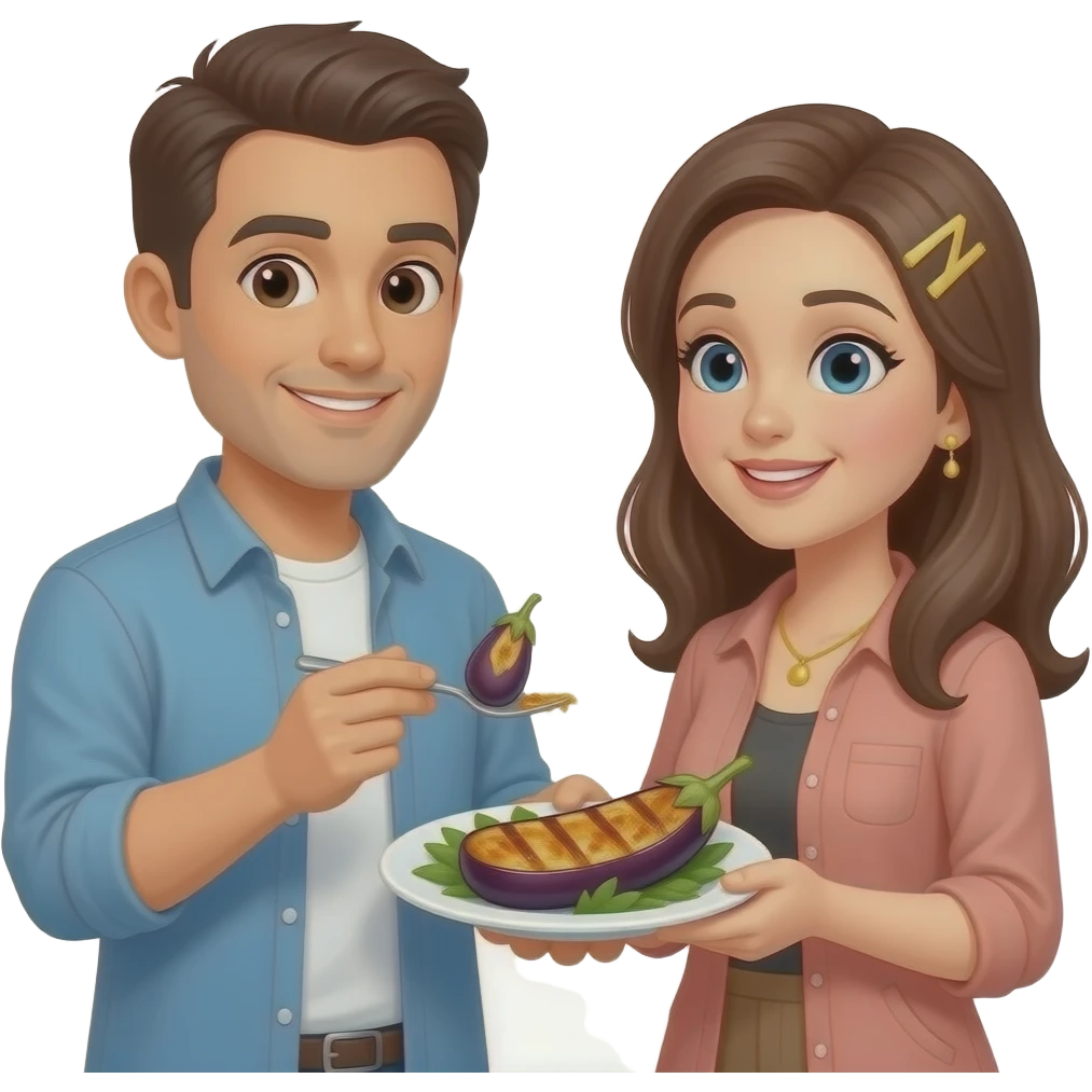 I man eating eggplant with women emoji