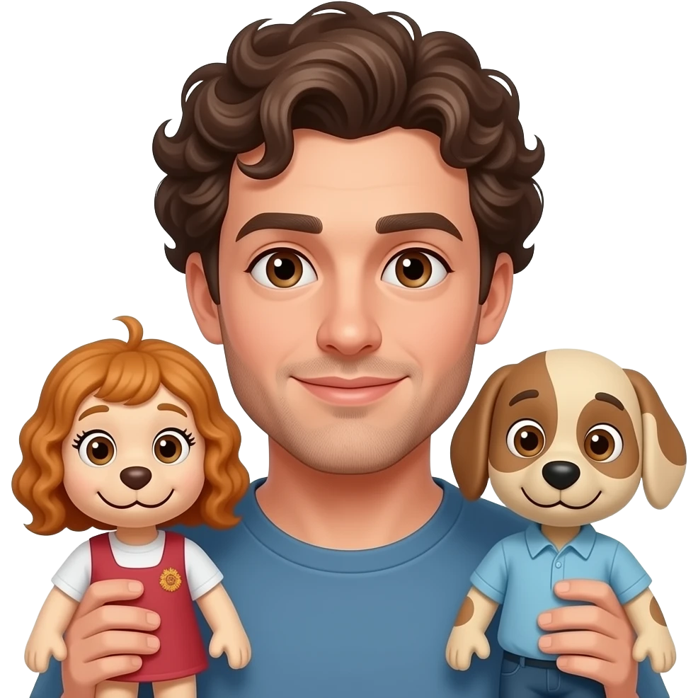 Una persona dai ricci maschio occhi marroni  con  le sue marionette emoji