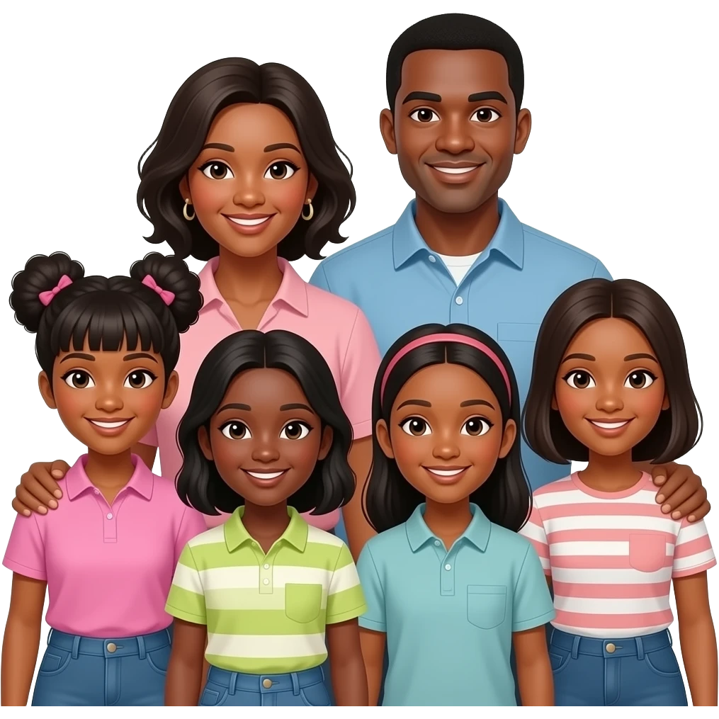 Black Family of 6 Mother father 4 teens girls and 2 teen boys emoji