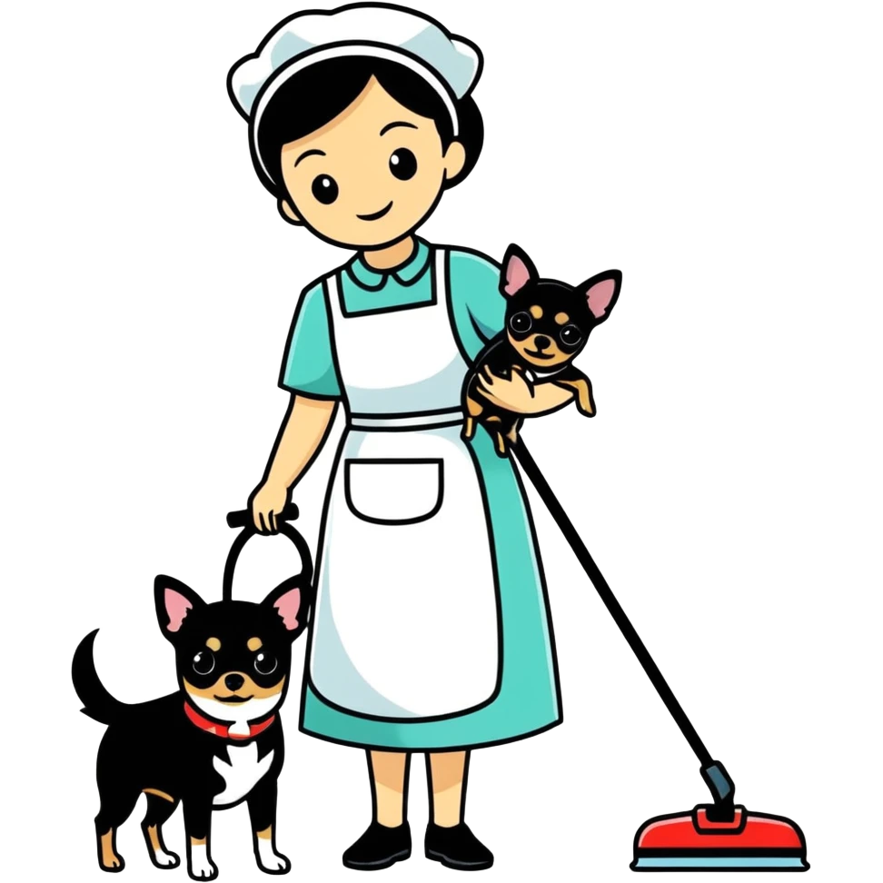A housekeeper and a black chihuahua  emoji