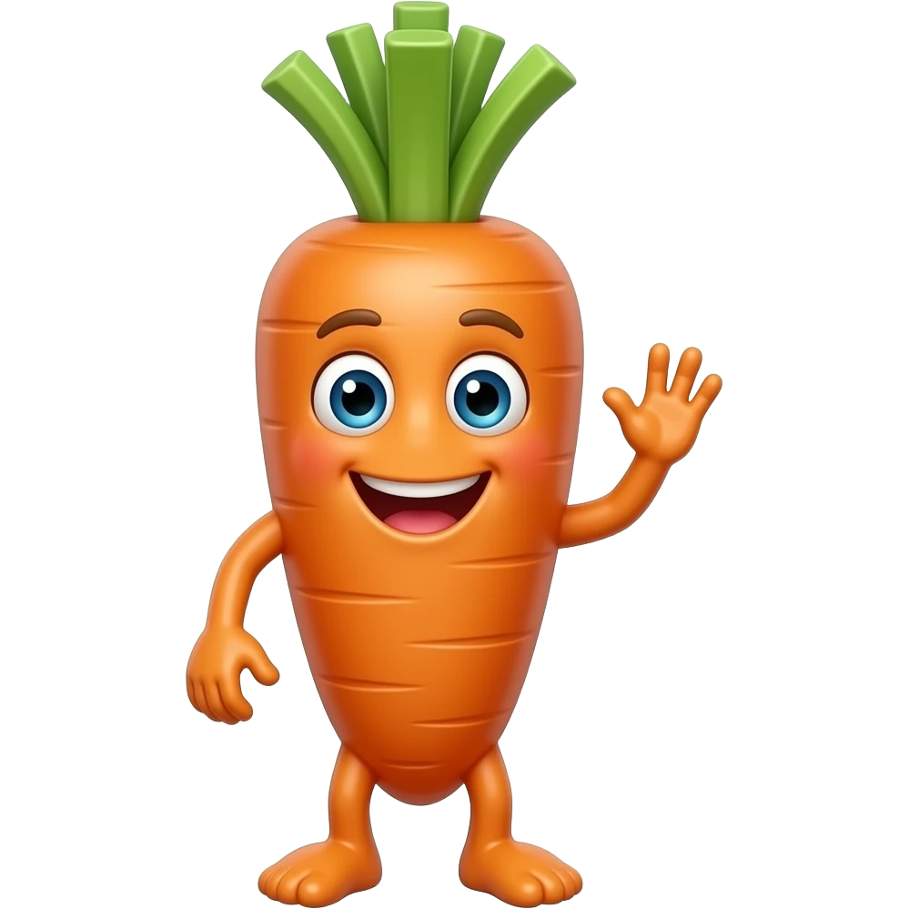 carota con mani e piedi  che sorride e saluta vista frontale emoji