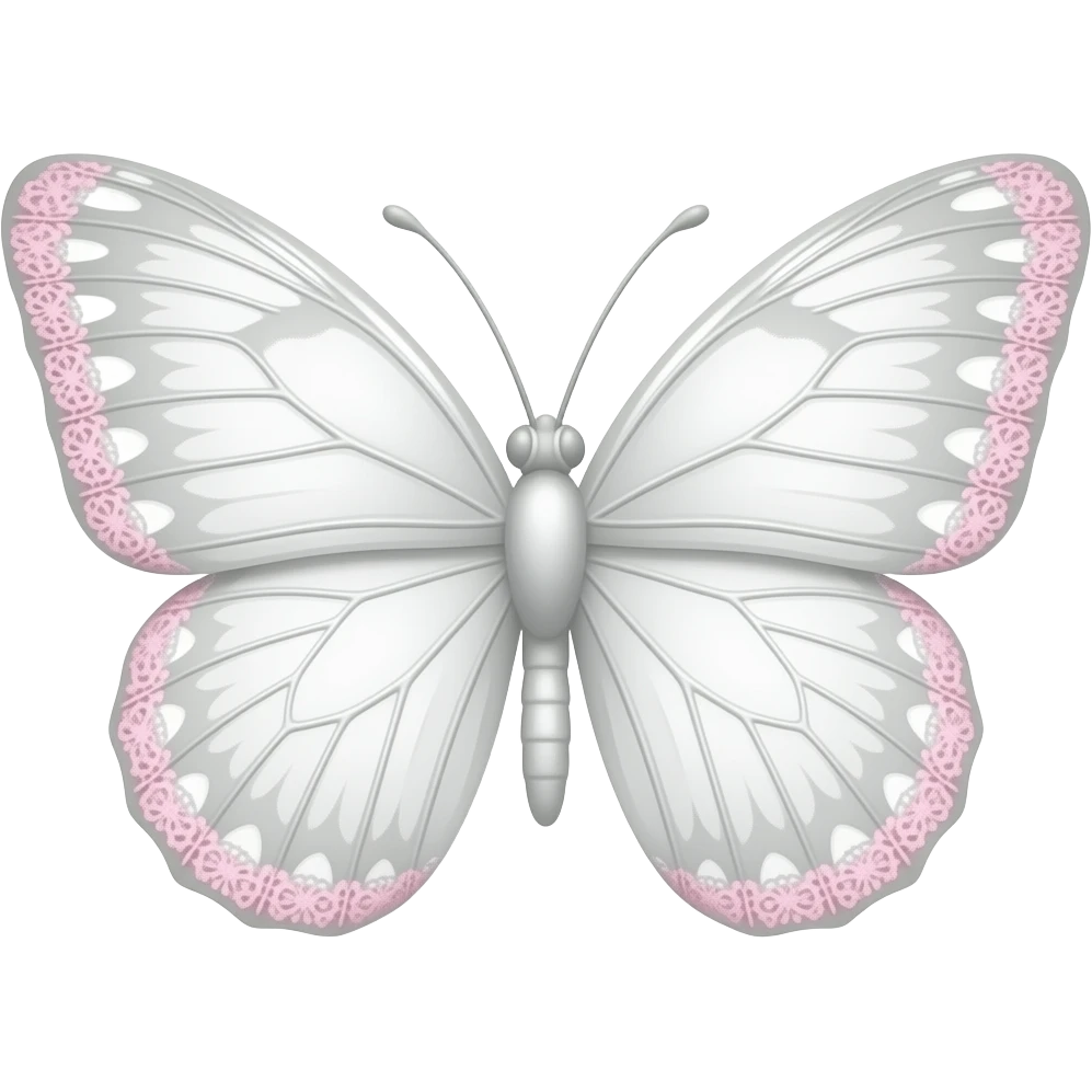 subtle elegant white small butterfly, 3D emoji gothic butterfly, white velvet, white filigree, subtle pink white lace trim emoji