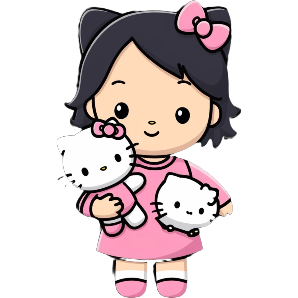 A girl with a hello kitty teddy bear in here hand  emoji