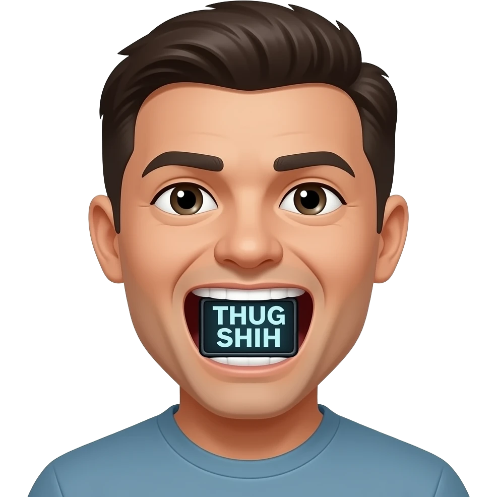 Make the mouth a lot larger, I need to read "THUG SHIH" on a small screen emoji