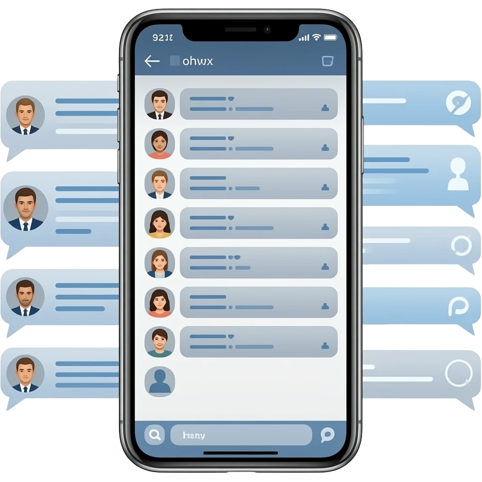 iphone device with messaging app open with profile pictures and muted blue-grey and grey bubbles emoji