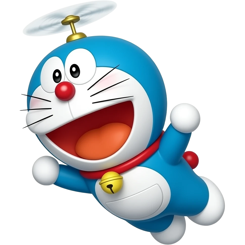 Doraemon, flying with propeller above the head emoji