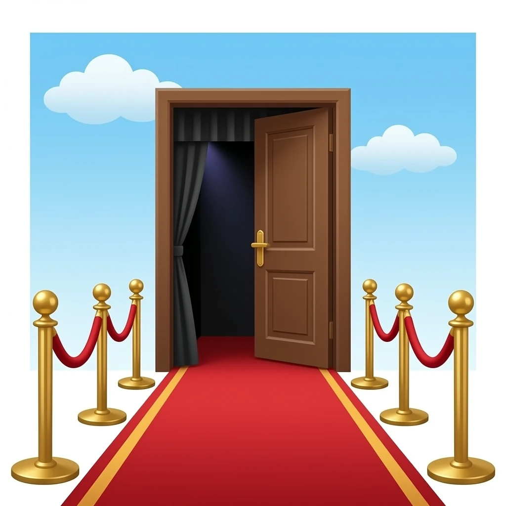 Red carpet entrance to concert door with red velvet crowd dividers emoji
