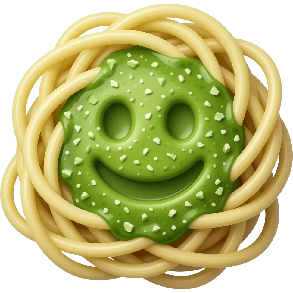 a delicious pesto pasta with a face emoji
