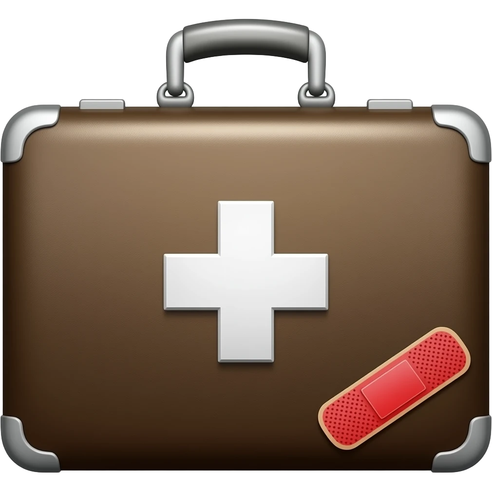 plain briefcase with medical cross in the middle and a bandaid emoji