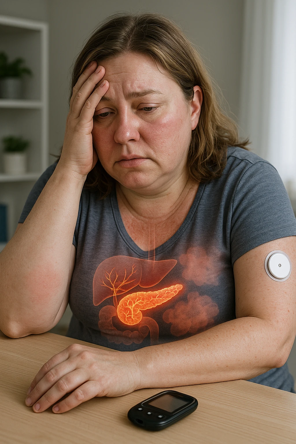 Donna con insulino resistenza e infiammazione cronica nel corpo. immagine realistiche emoji