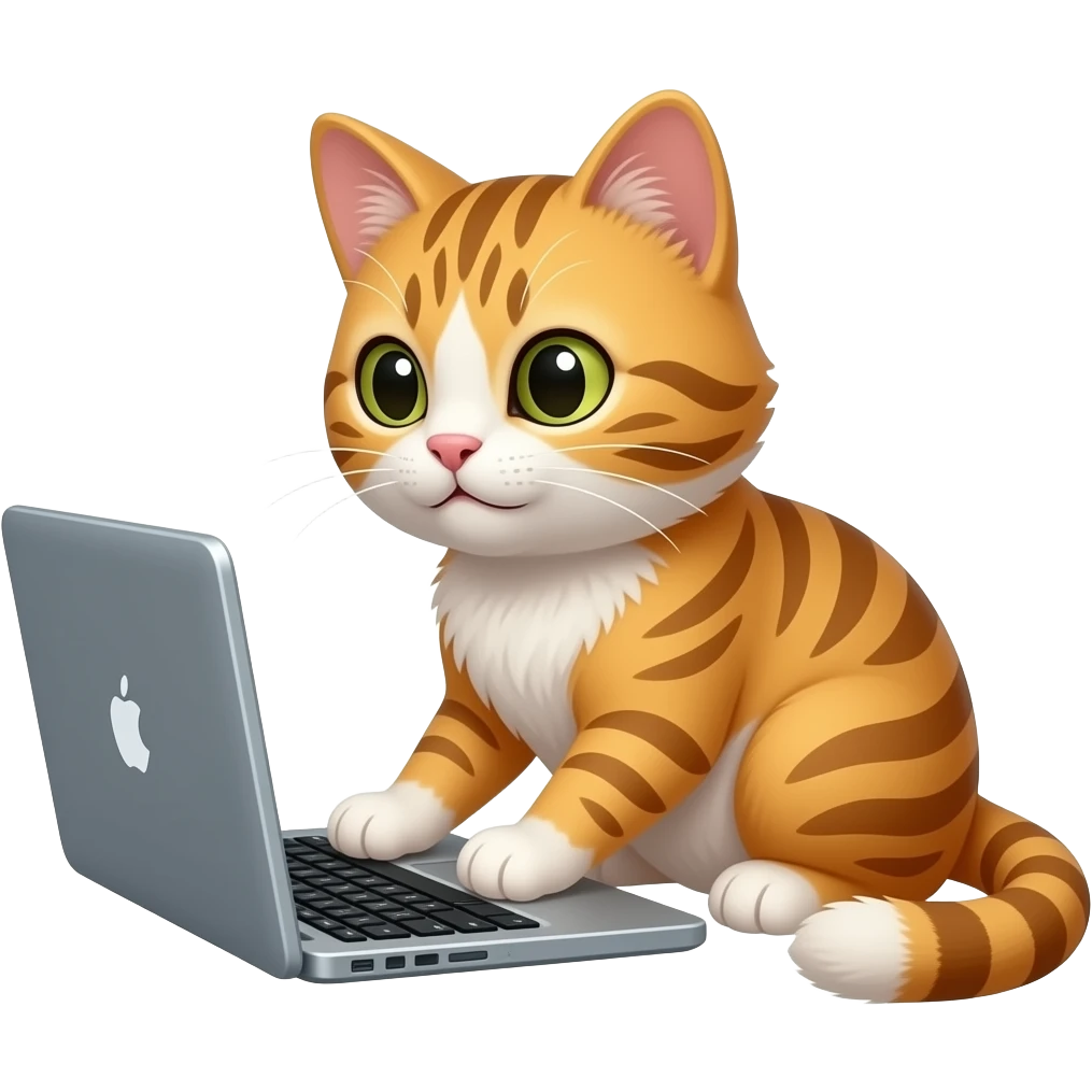 a cat on a laptop typing code emoji
