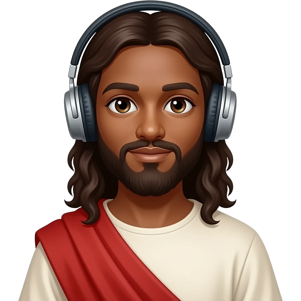 African American Jesus Christ wearing tunic and headphones emoji