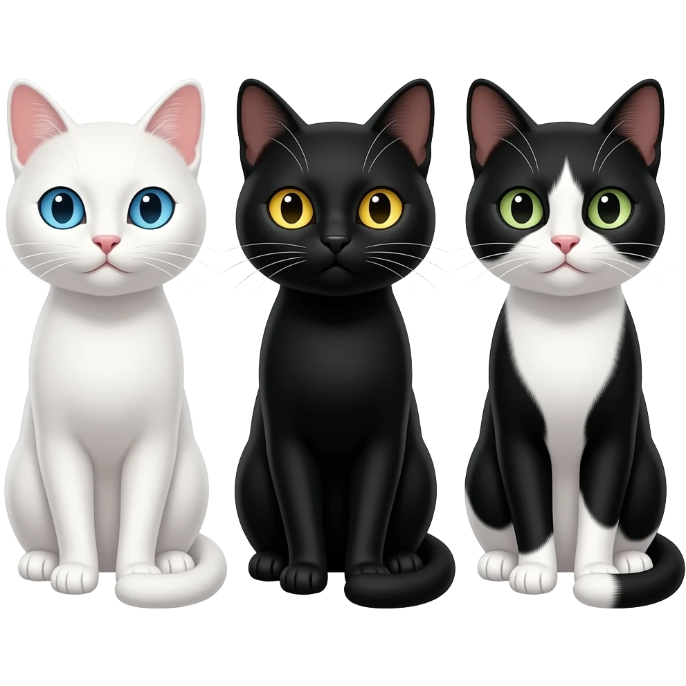 Gato blanco de ojos azules, gata negra ojos amarillos y gata ploma con blanco emoji