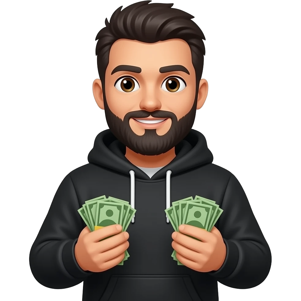 White guy black beard with money and hood emoji