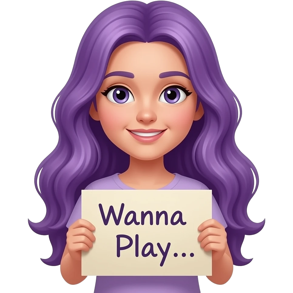 girl with long purple hair with a Wana PLAY... sign emoji