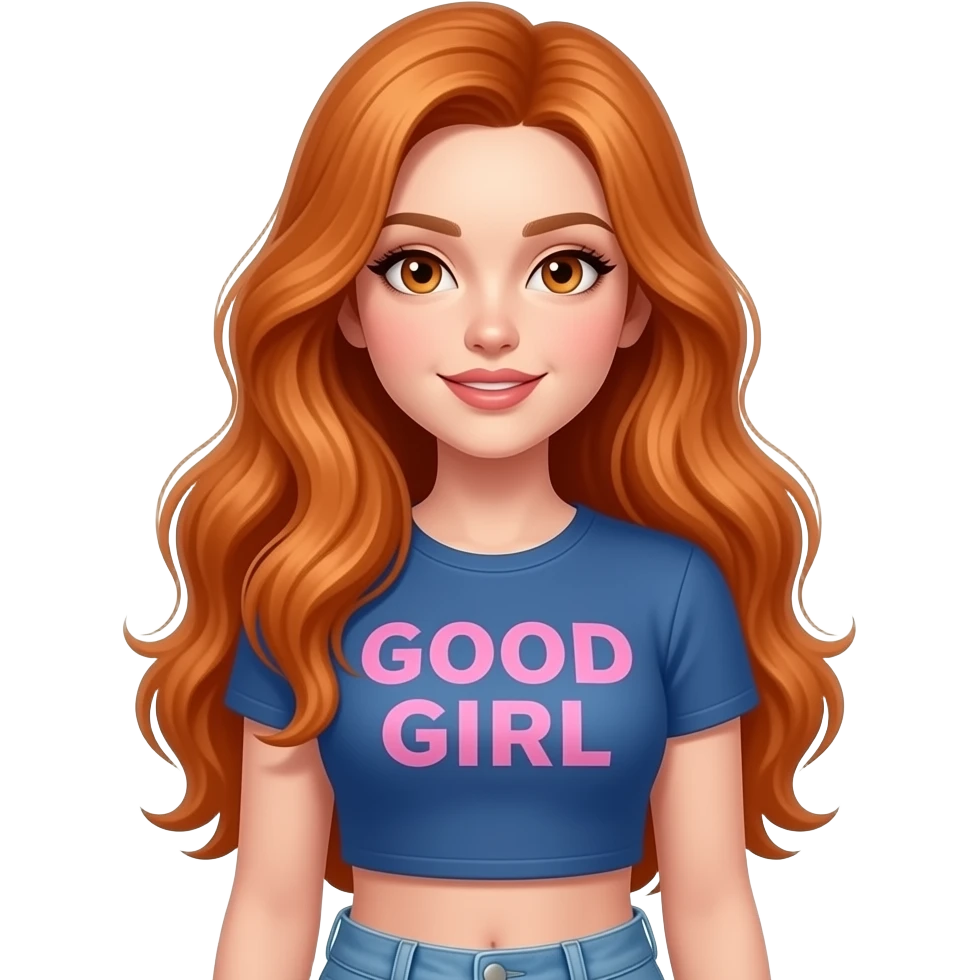 sexy girl with long ginger hair and ginger eyes a top with GOOD GIRL written on it emoji