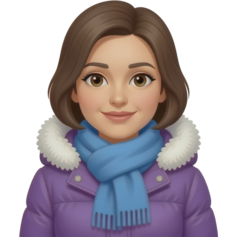 women in purple winter clothes with blue scarf emoji