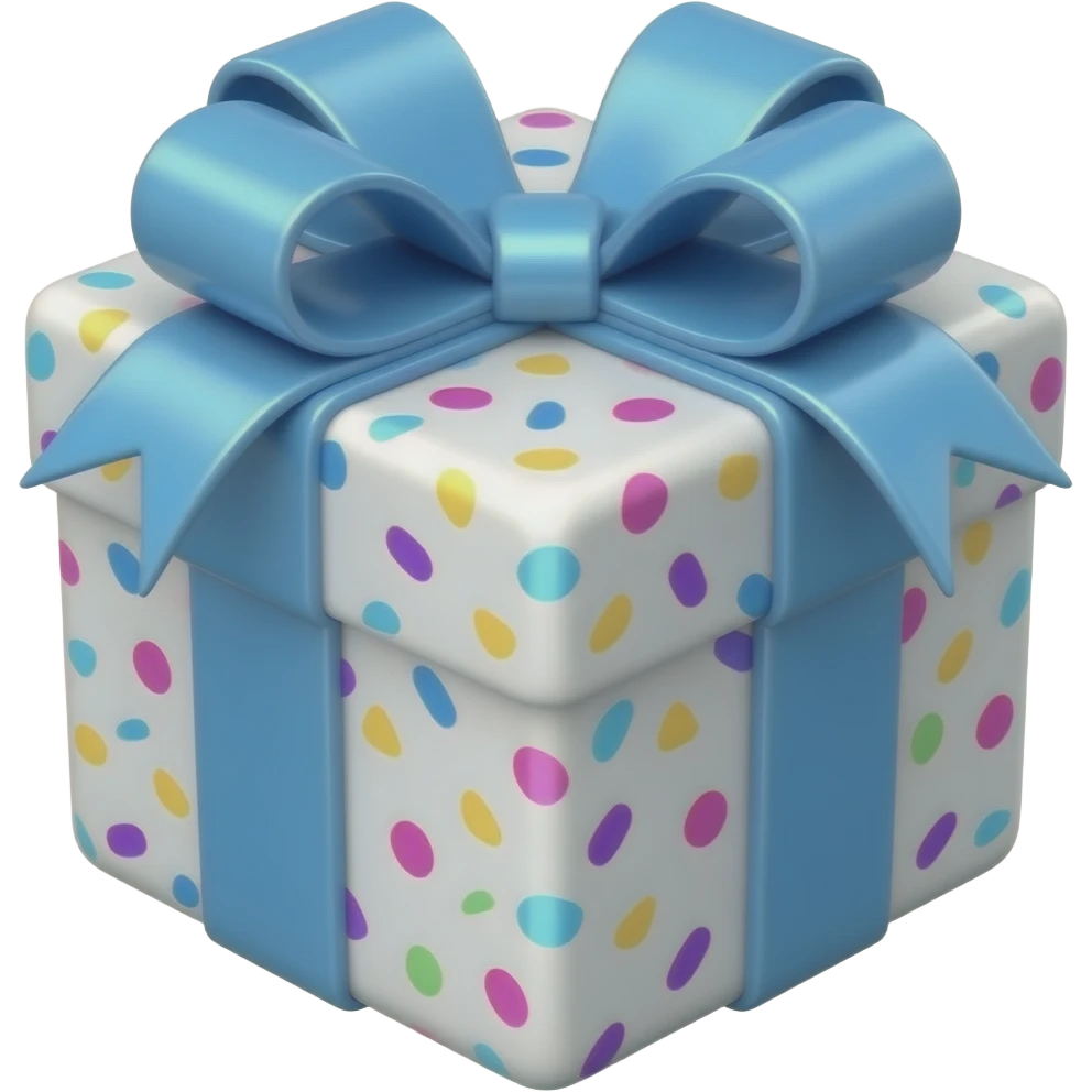 Hyperrealism wrapped gift, with a realistic, ultra detailed, while sprinkle holographic emoji