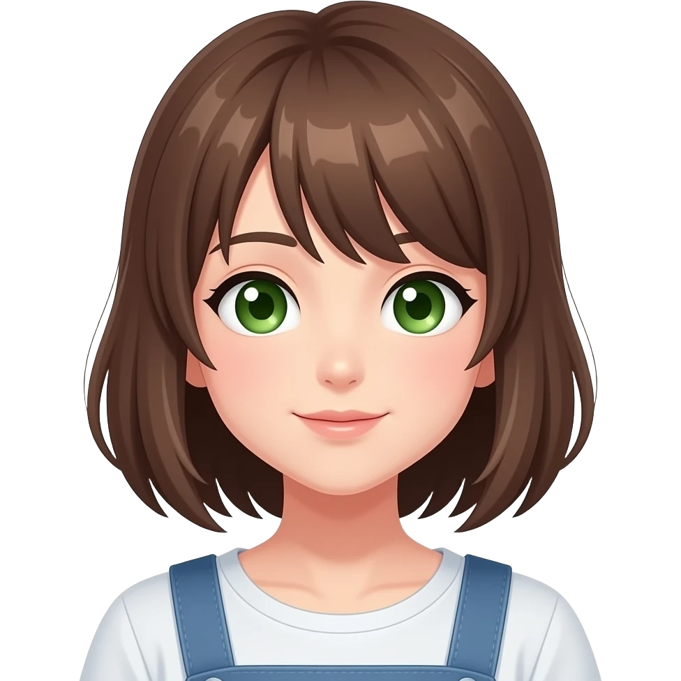 Anime girl with brown hair and green eyes emoji