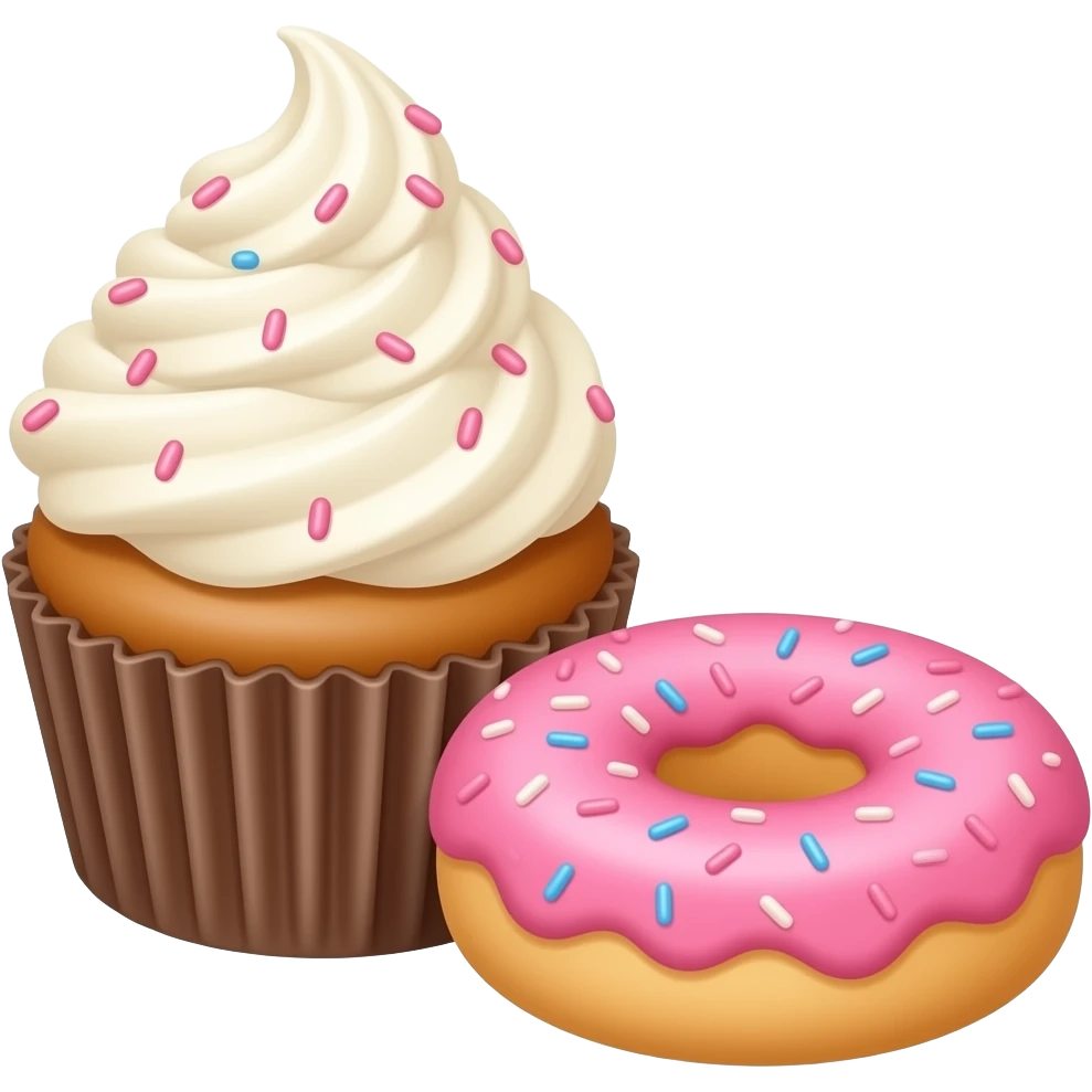 Light Pink  Sprinkles cupcake and donut in the foreground emoji