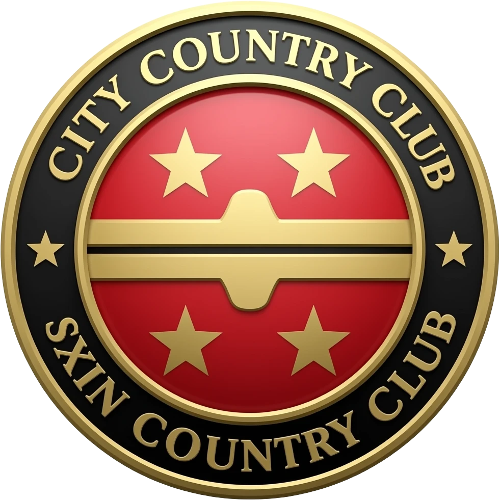 skin city country club with a line in the middle red black gold crest emoji