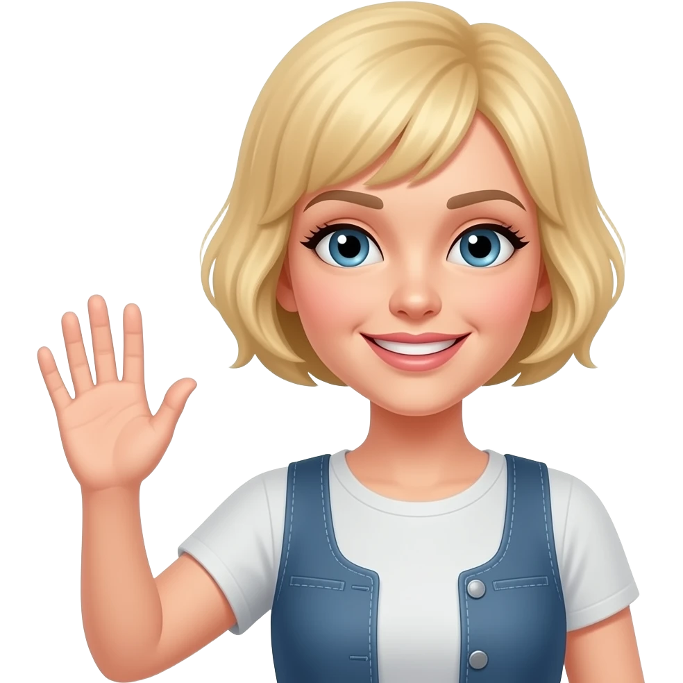Blonde lady pixie shorter hair waving emoji